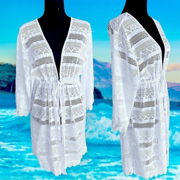 CLUB Z COLLECTION Crochet Beach Dress Coverup White Woman’s Plus Size 1X New - Picture 10 of 16